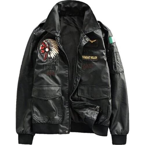 Air Force Pilot Mens Leather Jackets XXXL Plus Indian Embroidery Motorcycle Leather Jacket Coats US Style Overcoats Winter A259