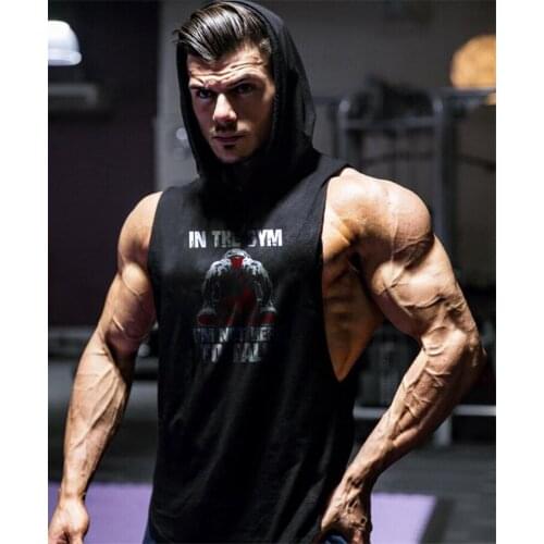 New Gym Clothing Bodybuilding Stringer Hooded Tank Top Men Cotton Muscle Sleeveless Shirt Fitness Men Sports hooded Undershirt