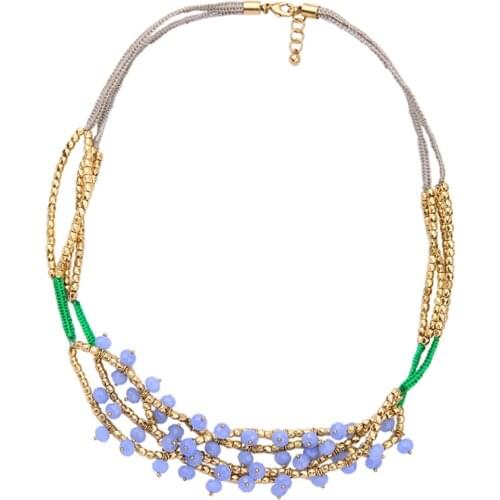 Multichain CCB Blue Glass Beads Necklace Handmade Rope Braided Necklace Chokers Fashion Statement Jewelry