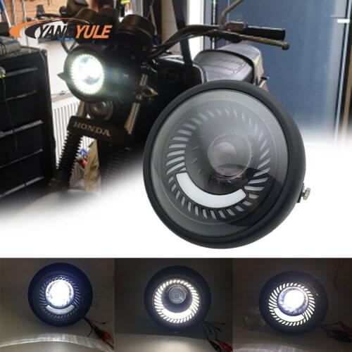 Motorcycle Retro 6.5" LED Headlight Hi&Lo HeadLamp Bulb DRL With Angel Ring for H arley Sportster Cafe Racer Bobber Iron 883
