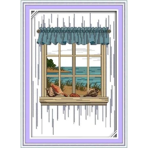 Seascape outside the window cross stitch kit 18ct 14ct 11ct count printed canvas stitching embroidery DIY handmade needlework