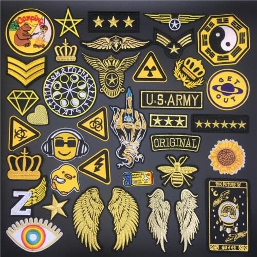 Golden Wings Iron on Patches for Clothing Military Badges Clothes Embroidery Stripes Appliques Sewing Backpack Decotation