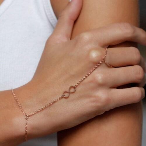 New Chain Lucky 8 Letter Finger Bracelet Simple Exquisite Slave Harness Hand Accessories for Women L001