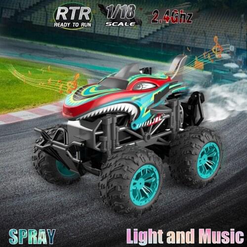 New RC Spray Car 1/18 RC Car 2.4Ghz Stunt Car Remote Control Stunt Vehicle Toys with Rear Fog Stream Music LED Light Auto-Play