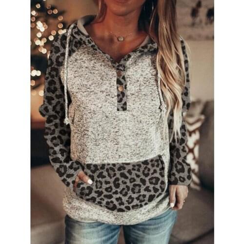 2020 Autumn And Winter New Sweatshirt Fashion Leopard Stitching Hooded Ladies Pullover Casual High Street Wn