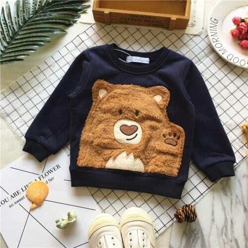 Tonytaobaby Fall and Winter Clothes New Style Baby Pure Cotton Bear Applique Looped Sweatshirt