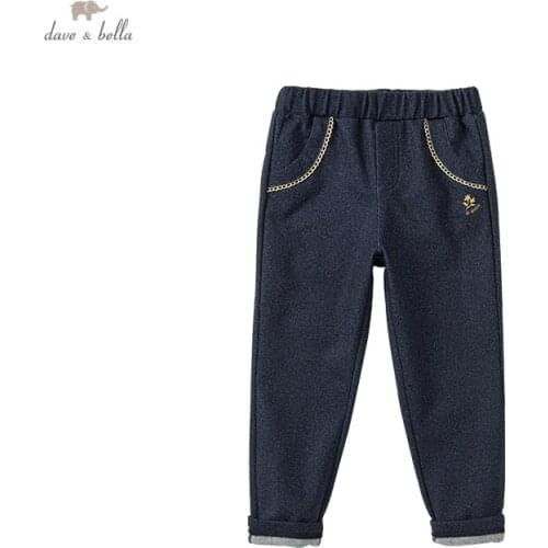 DKH18182-K dave bella autumn 5Y-13Y kids girls fashion solid pockets pants children boutique casual full-length pants