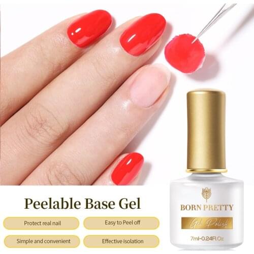 BORN PRETTY 7ml Peelable Base Gel Polish Base Top Coat Glass Bottle Gel Nail Polish Soak Off UV LED Nail Art Color Gel Varnish