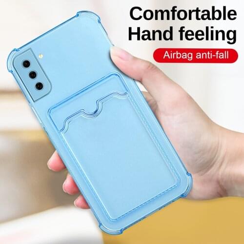 For Samsung Galaxy S21 FE Transparent Card Bag Phone Cover Soft Bumper Four Corners Anti-fall Shell For Sansung S 21 S21FE 6.41"