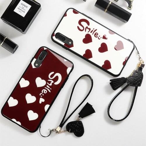 Strap & Case For Samsung Galaxy A70E A41 A81 A60S A8S A91 smile love heart Hard Glass back silicone Cover For Samsung A70 A60