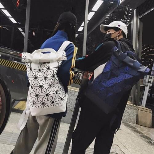 REJS LANGT Unisex Backpack Black Laser Fit 15.6 Inch Laptop Backpacks Men Fashion Geometric Bag Large Capacity Travel Mochila