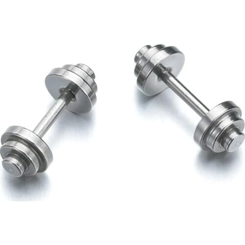 Wholesale Fashion Silvery Stainless Steel Earrings Women Mens Barbell Dumbbell Ear Studs Punk Gothic Stud Earring For Men