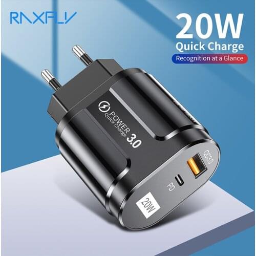 Raxfly USB Fast Charger PD 20W 3A Quick Charge 3.0 Mobile Phone Charger For iPhone Samsung Xiaomi EU US Plug Wall USB Charger