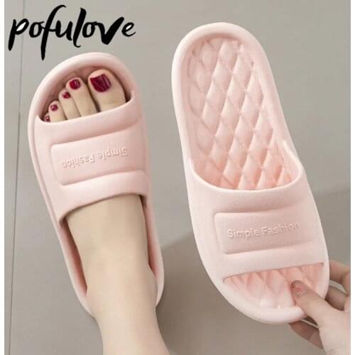 Pofulove Women Slippers Flat Indoor Home House Bathroom Non Slip Slipper Sliders EVA Sandals Girls Pink Simple Zapatos De Mujer