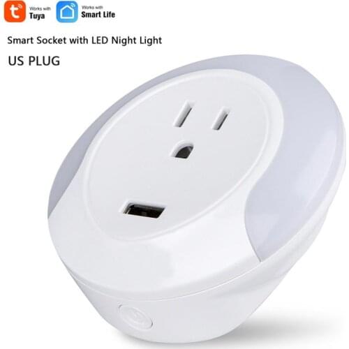 5/3/1PCS 10A Tuya Smart WiFi Socket With LED Night Smart US Plug Remote Control Light Djustable Brightness By Smart Life APP