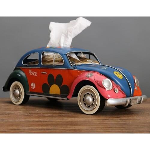 Vintage Iron Art Bus Model Tissue Box Figurines Retro Van Car Design Napkin Dispenser Holder Home Decro Retro Tissue Box Ins