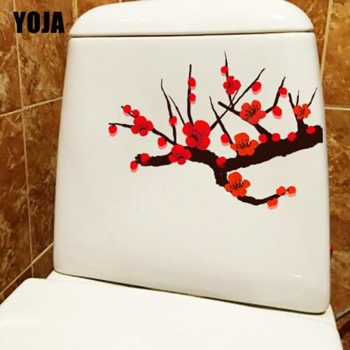 YOJA 24*18CM Winter Red Plum Cartoon Flower Bedroom Wall Decor Classical Toilet Seat Stickers T1-0723