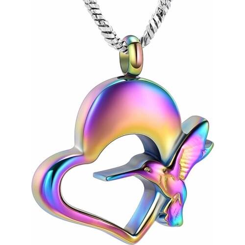 Pet Memorial Jewelry Different Color Of Hummingbird Cremation Necklace For Ashes Stainless Steel Keepsake Pendant For Women Men