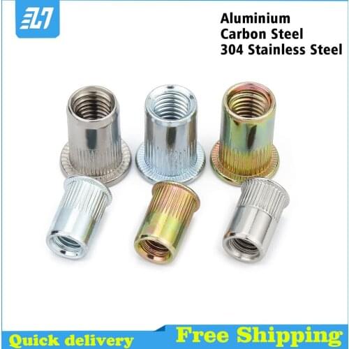 Rivet Nut Metric Thread Insert Nut Flat Nutsert Knurled Rivnut 304 Stainless Steel Aluminium Zinc Plated M3 M4 M5 M6 M8 M10 M12