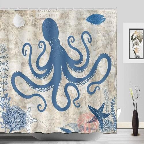 Octopus Shower Curtain Ocean Animal Waterproof Polyester for Bathroom