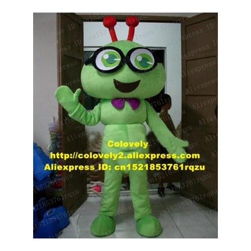 Savoury Bean Worm Carpenterworm Caterpillar Bug Mascot Costume Adult Wearing Glasses There Are Two Red Antennae Up Tail ZZ3246
