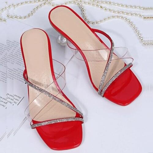 2021 Women Sandals Shoes Flower Celebrity Wearing Simple Style PVC Clear Strappy Red High Heels Pumps Woman Transparent Heels