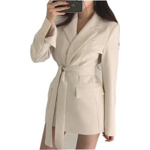Fashion Blazer women jacket female autumn New Retro belt casual temperament Loose suit women jacket female Blazer women