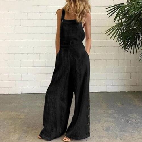 60% Dropshipping!!2021New summer ladies loose simple jumpsuit sleeveless solid color wide leg pocket jumpsuit