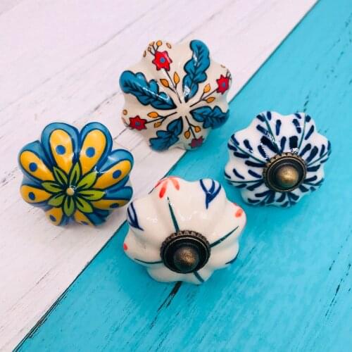 1pcs Door Knobs Hand Painted Flower Ceramic drawer Handles Antique Furniture Pulls Kitchen Cabinet Knobs and Handles