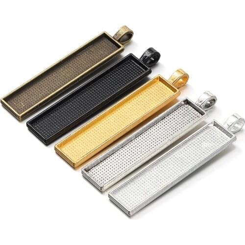 10pcs 10X50mm Rectangle Pendant Settings Cabochons Bases Bezel Blank Trays Fit Cabochon Cameo DIY Jewelry Making Components DIY
