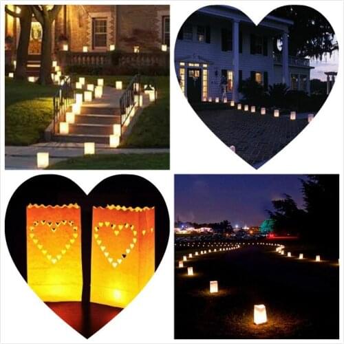 10pcs Festival Lantern Heart Tea Light Holder Luminaria Paper Candle Bag For Wedding Event Party Favors Home Decoration Supplies