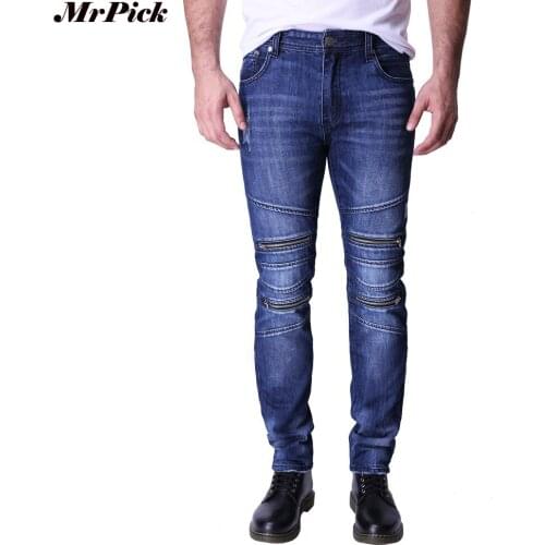 2017 Design Men Jeans Slim Fit Fashion Motocycle Jeans For Men Zippers Style Denim Jeans Y2032