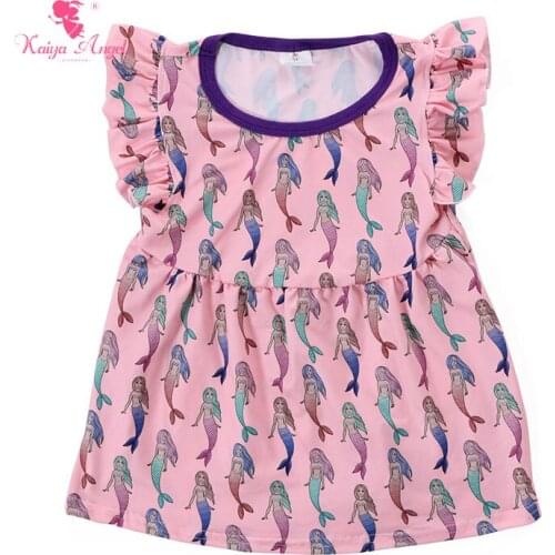 2018 Baby Girls Boys Character T-shirt Flying Sleeves Ruffles Tops Soft Milk Silk Summer Mermaid Kids T-shirt