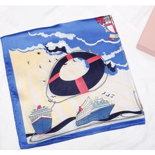 2020 70x70 ocean boat Multipurpose women Silk twill scarf Satin square tie Hairband ladies foulard femme towel bufanda shawl