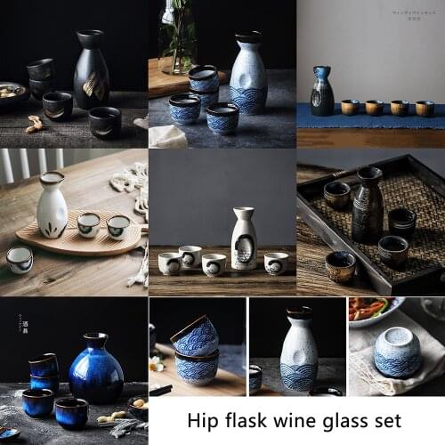 5pcs Porcelain Sake Set Japanese Wine Sake Carafe Cups for Cold and Hot Sake Microwave Safe