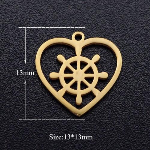 5pcs/lot 100% Stainless Steel Heart Rudder diy Charms Wholesale Necklace Pendants Finding Charm Suppliers Charm for Necklace