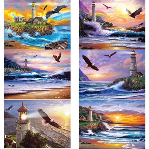 5D DIY Diamond Painting Eagle Scenery Lighthouse Diamond Embroidery Full Square Round Drill Rhinestones Crafts Home Decor Gift