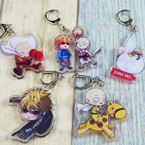 Anime One Punch Man Saitama Sensei Very Cute Doubleside Print Acrylic keychain Keyring Key Holder Portachiavi