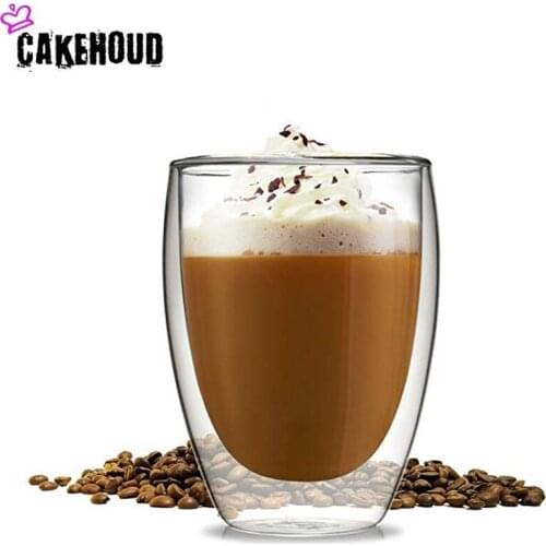 CAKEHOUD Double-layer Heat-resistant Latte Coffee Cup, Transparent Glass, Double-layer Insulation Cup, Latte, Milk, Beer, Juice