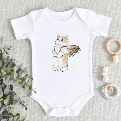 Funny Cute Cat Printed Baby Girl Boy Clothes Comfortable Soft Harajuku Infant Jumpsuits Casual IRopa Debe Niña Toddler Romper