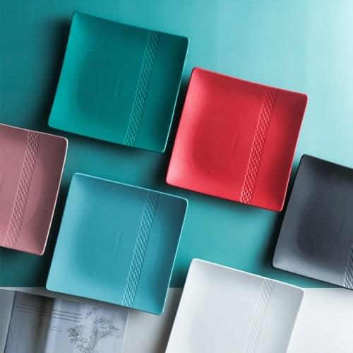 Creative 8-inch square ceramic plate frosted dessert cake shallow dish household ceramic oven plate