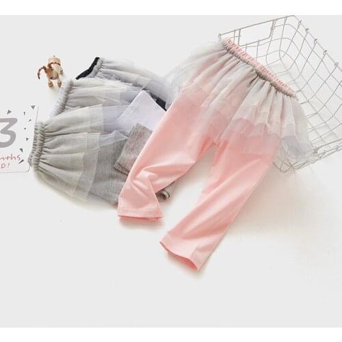 Summer Girls Skirt-Pants Girl Leggings Solid Cotton Mesh False Two Trousers Leggings Girl Princess Pants