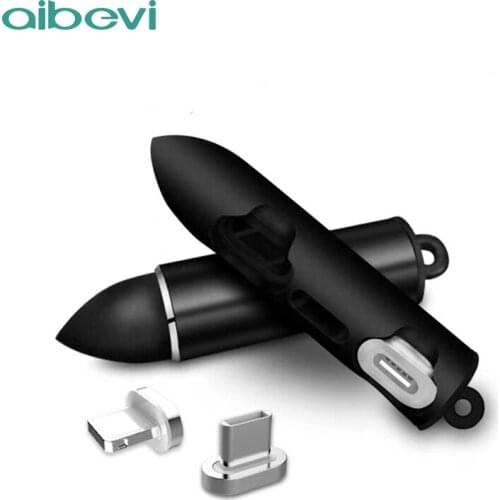 Aibevi Magnetic Cable Plug Box Portable Type-C Micro USB C 8 Pin Phone Cable Ellipse Magnet 3 Type Plug 3 in 1 Storage Box