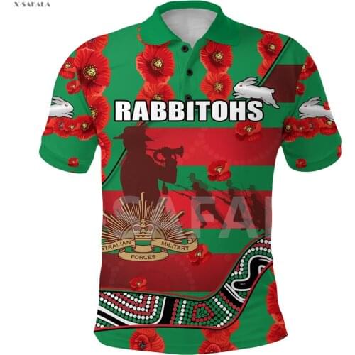 Rabbitohs Anzac Day Indigenous 3D Full Printed Men Women Thin Polo Shirt Collar Short Sleeve Street Wear Casual Tee