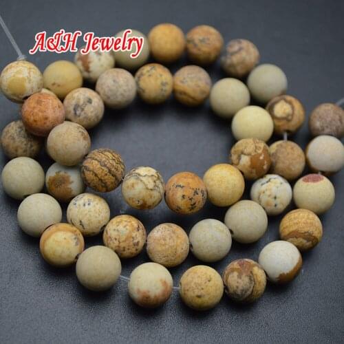 Natural Landscape Stone 8~10mm Matte Surface Strand Loose Round Beads For Jewelry Making Materials 5pc/lot