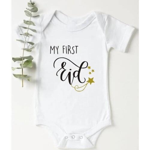 2021 New Baby Short Sleeve Bodysuits My First Eid Letter Print Casual Girls Boys Rompers Newborn Baby Clothes Onesies Baby Gifts