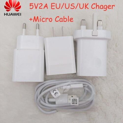 Original Huawei 5V2A Charger EU/US/UK Plug Wall Charging Adapter Micro Cable For Huawei Honor 8 8X 7X 9i Nova 3i Mate 9 8 7 Lite