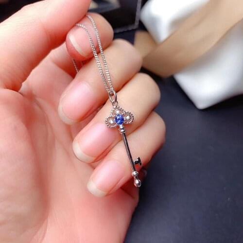 Grace lovely crown key S925 silver natural blue sapphire gem necklace natural gemstone pendant woman girl party gift jewelry