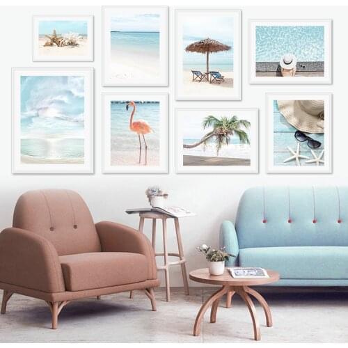 Beach Sea Starfish Shell Coconut Flamingo Wall Art Canvas Painting Nordic Posters And Prints Wall Pictures For Living Room Decor
