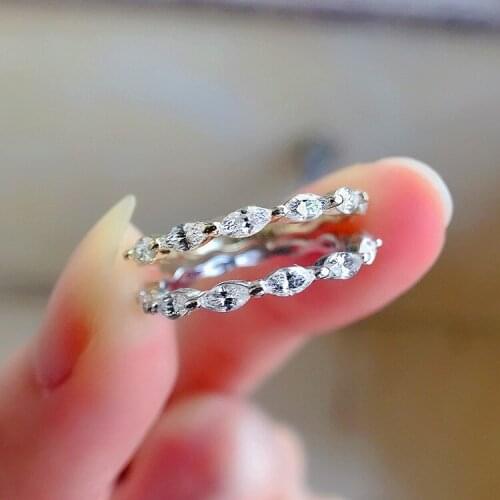 Luxury Female Crystal Zircon Stone Ring 100% Real 925 Sterling Silver Engagement Ring Minimalist Small Wedding Rings For Women